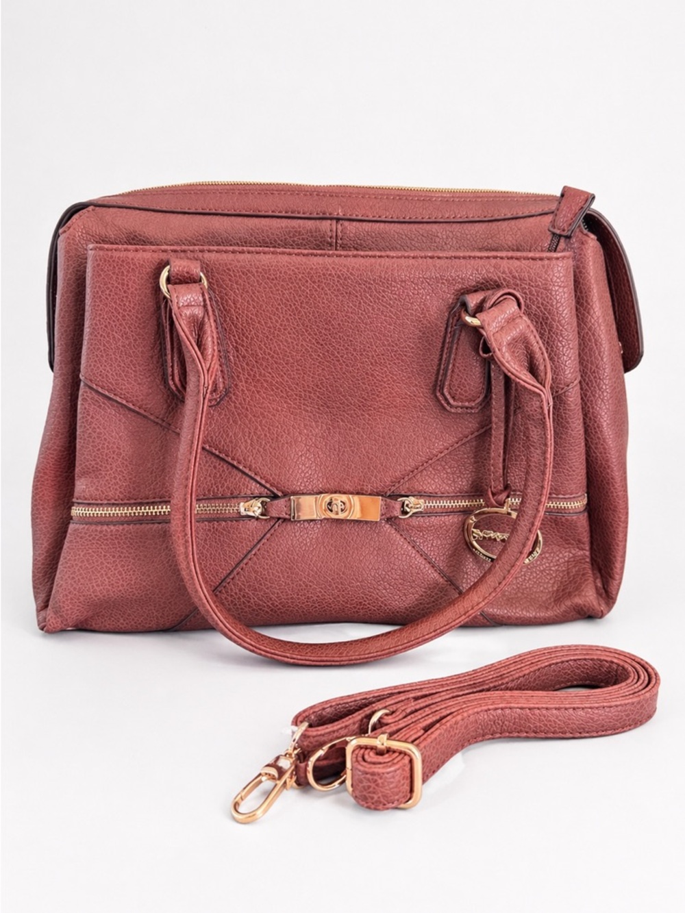 Women's Structured Leather Satchel Bag in Brown